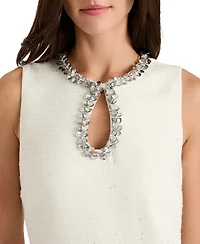Tahari Asl Women's Beaded Keyhole Neck Boucle Dress