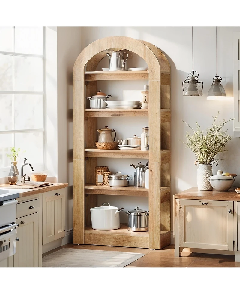 Tribesigns 5-Tier Kitchen Pantry Cabinet, Tall Freestanding Pantry Organizer with Arch Design, Wooden Storage Shelf
