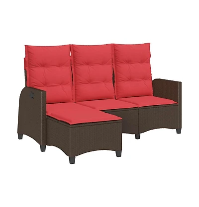 Reclining Patio Sofa with Cushions L-shaped Brown Poly Rattan