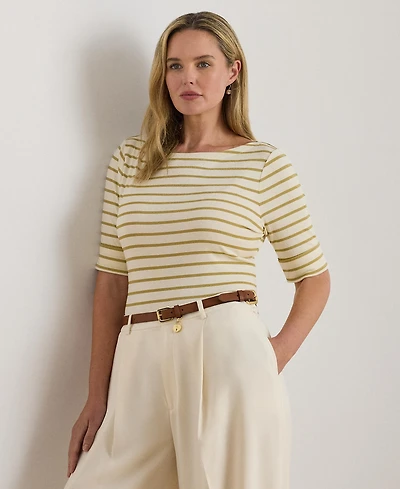 Lauren Ralph Plus Metallic Striped Boat Neck T-Shirt