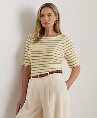 Lauren Ralph Plus Metallic Striped Boat Neck T-Shirt