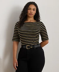 Lauren Ralph Lauren Plus Size Metallic Striped Boat Neck T-Shirt