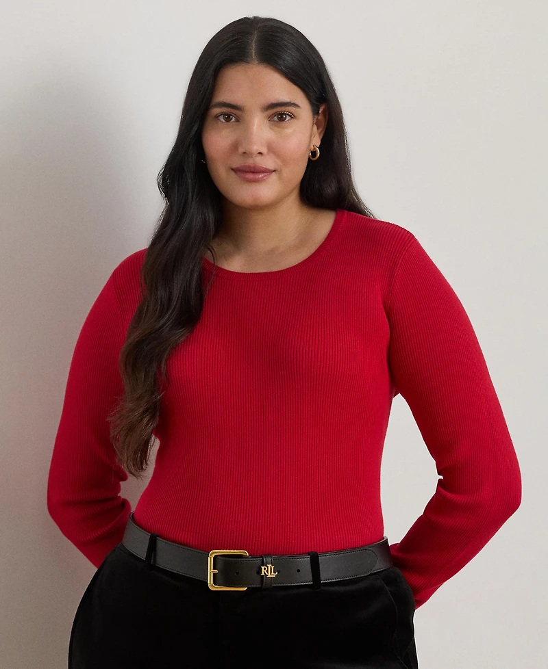 Lauren Ralph Plus Rib-Knit Crew Neck Sweater