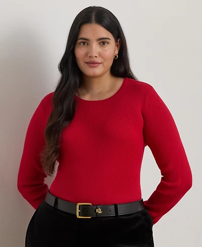 Lauren Ralph Plus Rib-Knit Crew Neck Sweater
