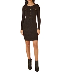 Yumi Women's Metallic Fitted Military Knit Dress
