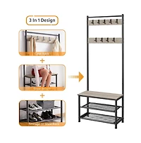 73” H Metal Hall Tree with Shoe Storage Bench Entryway Coat Rack