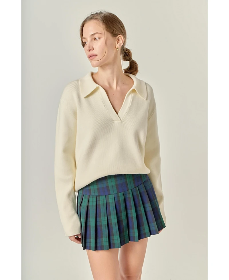 English Factory Women's Oversized Collar Knit Top