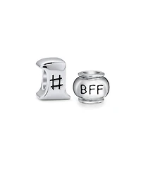 Bling Jewelry Set of 2 Winner First Place #1 & Best Friends Forever Bff Charm Bead Sterling Silver