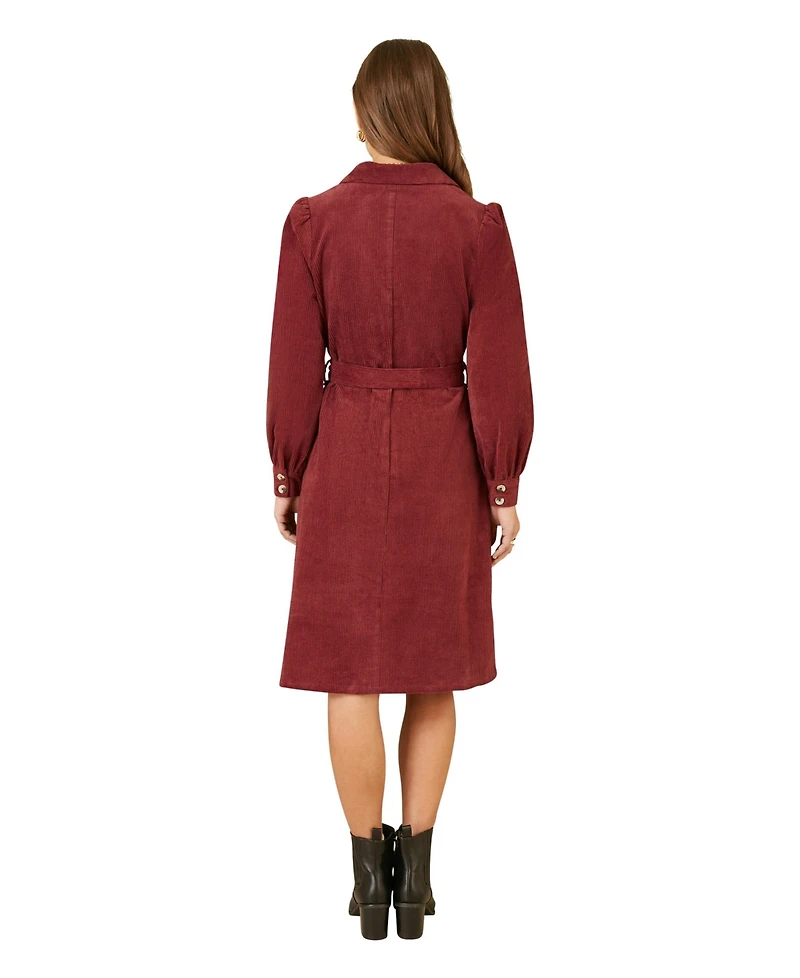 Yumi Women's Cord Midi Shirt Dress