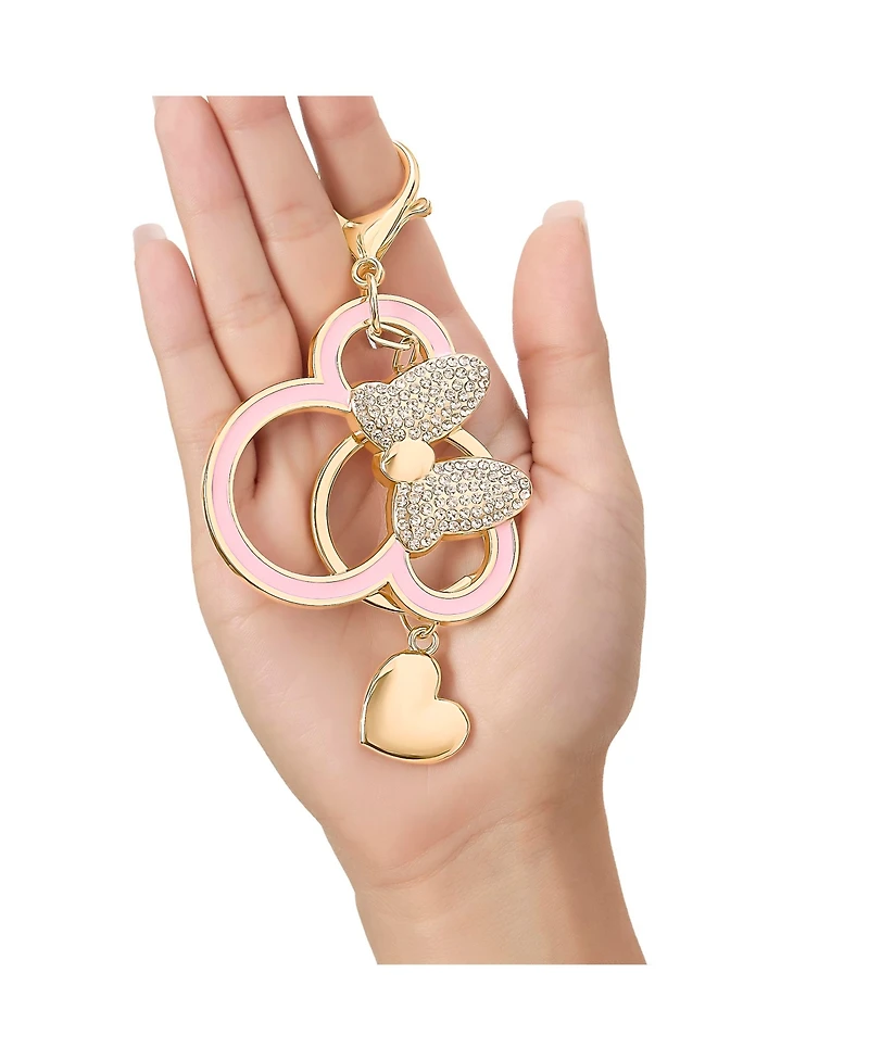 Disney Minnie Mouse Outline Keychain with Crystal Bow and Heart Charm