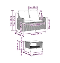 vidaXL Garden Sofa Grey Pe rattan, powder-coated steel, tempered glass