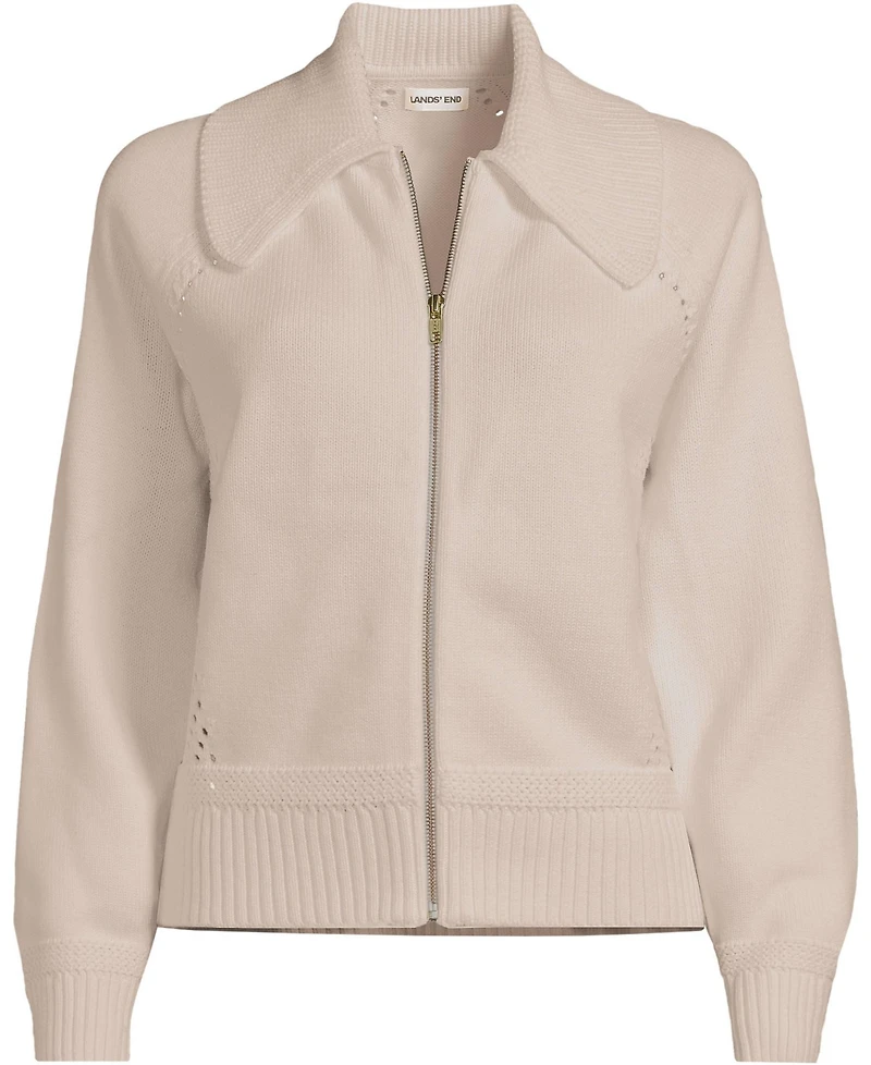 Lands' End Women's Drifter Large Collar Zip Front Cardigan Sweater