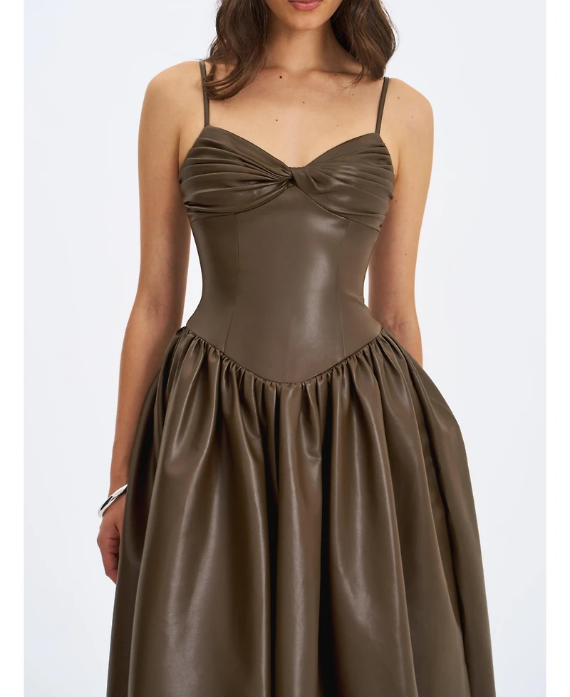 Miss Circle Women's Parisia Cocoa Faux Leather Drop Waist Maxi Dress