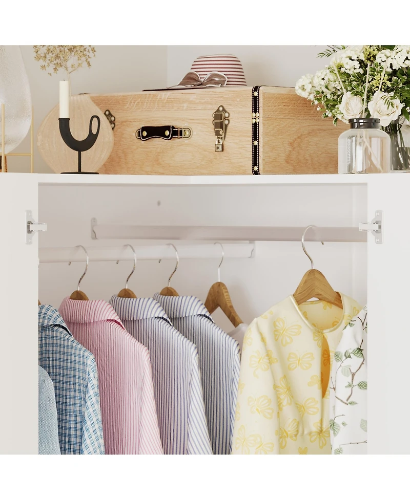 Bedroom Corner Armoire, Wardrobe with 2-Drawers and 2-Hold Bar