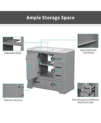 Casainc 36" Bathroom Vanity with Sink Combo, Six Drawers Multi-Functional Drawer Divider and Adjustable Shelf