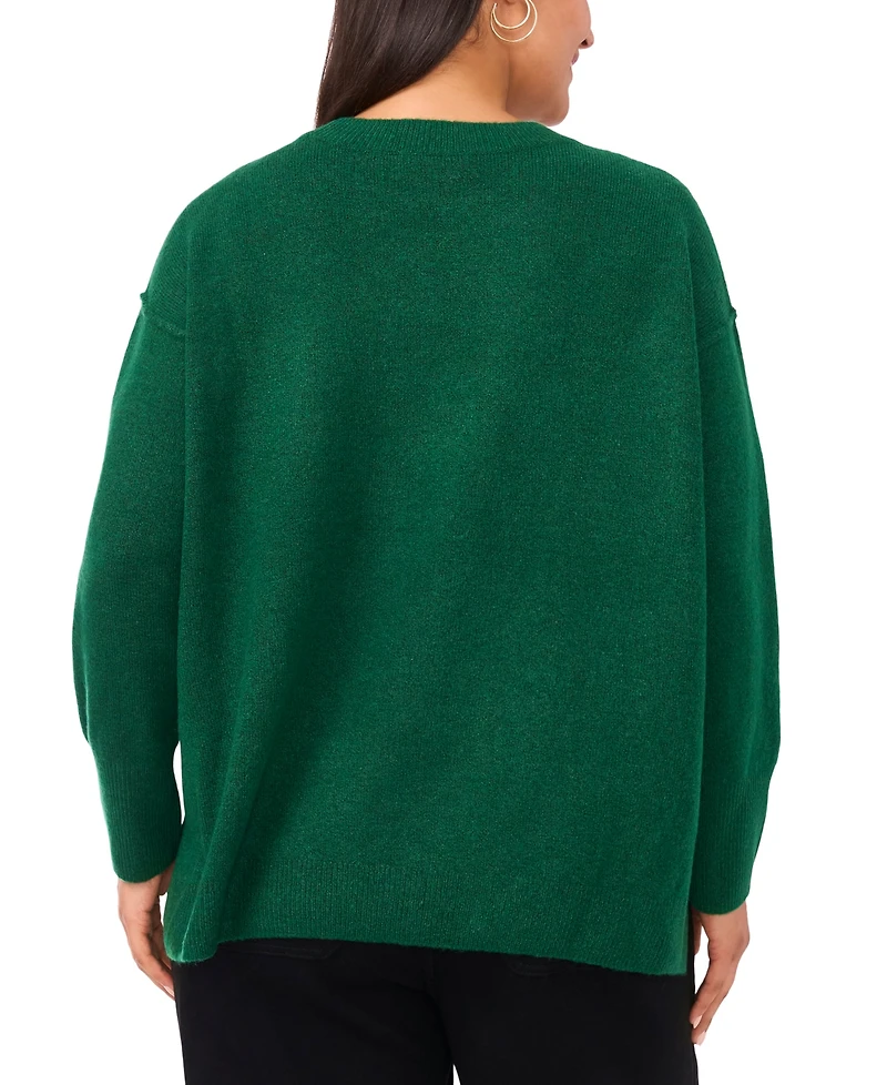 Vince Camuto Plus Cozy Crewneck Long-Sleeve Extend-Shoulder Sweater