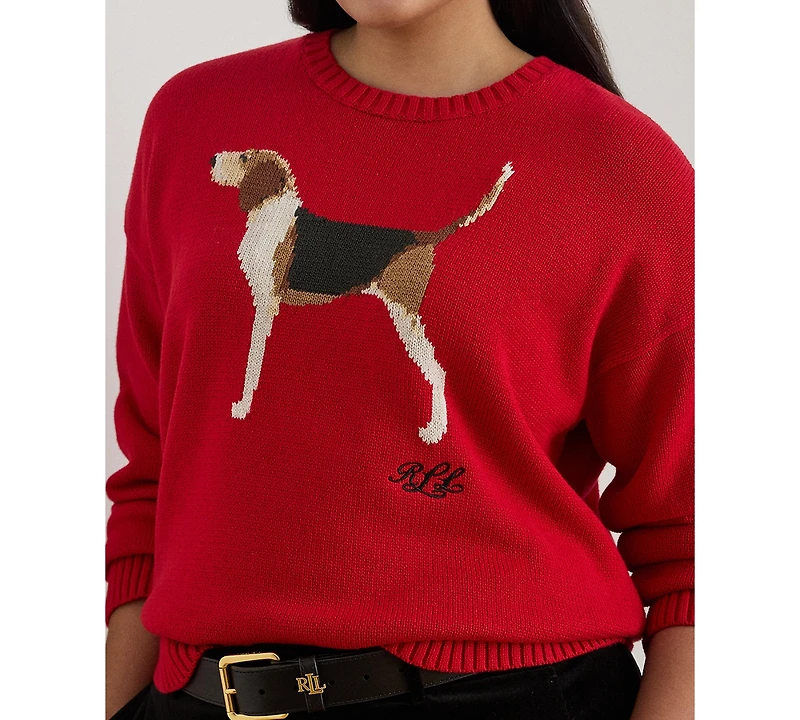 Lauren Ralph Plus Intarsia-Knit Foxhound Sweater