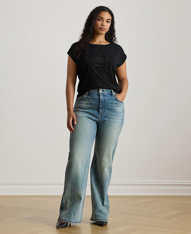 Lauren Ralph Plus Sequined-Crest Jersey T-Shirt