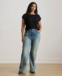 Lauren Ralph Plus Sequined-Crest Jersey T-Shirt