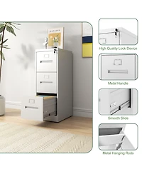 3 Drawer File Cabinet with Lock Metal Vertical File Cabinet Office Home, A4 Legal/Letter Size Narrow File Cabinet Locked