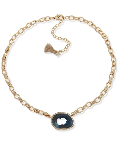 lonna & lilly Gold-Tone Blue Stone Link Pendant Necklace