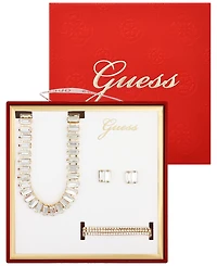 Guess 3-Pc. Rhinestone and Glass Stone Gold-Tone Necklace, Stud Earrings, Bracelet Set