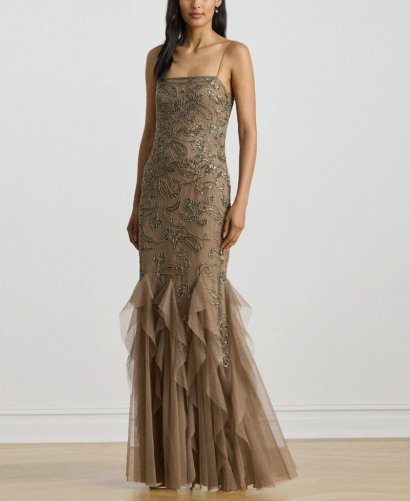 Lauren Ralph Lauren Women's Ruffle-Trim Paisley-Beaded Gown