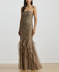 Lauren Ralph Lauren Women's Ruffle-Trim Paisley-Beaded Gown