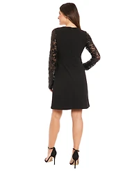 London Times Petite Sequin Sleeve V-Neck Shift Dress