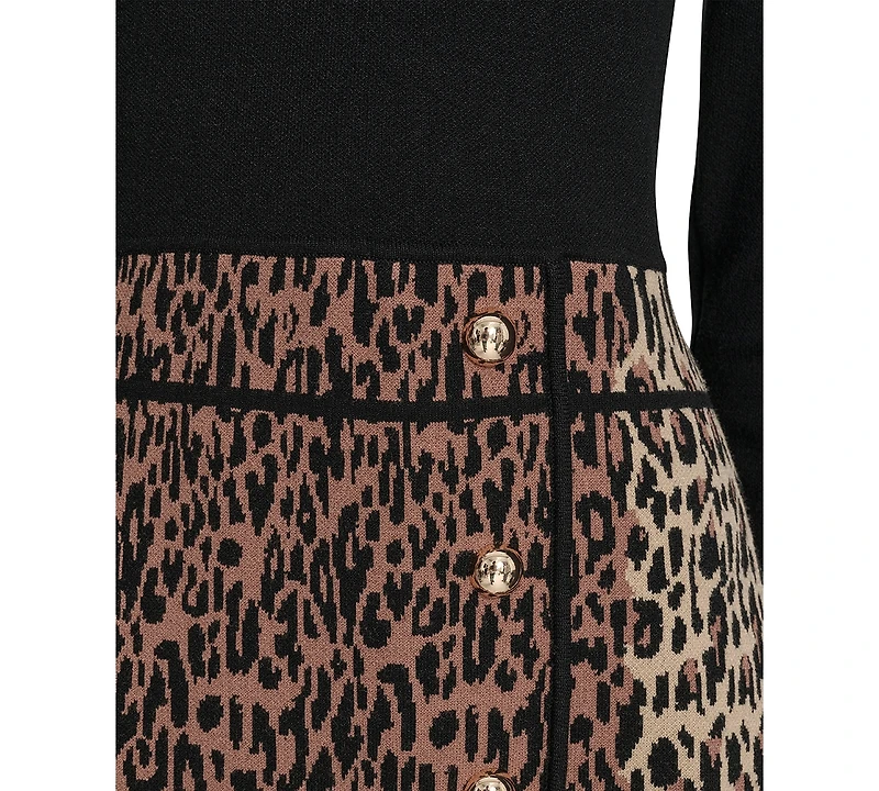 Eliza J Petite Crew Neck Animal Skirt Dress