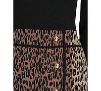 Eliza J Petite Crew Neck Animal Skirt Dress