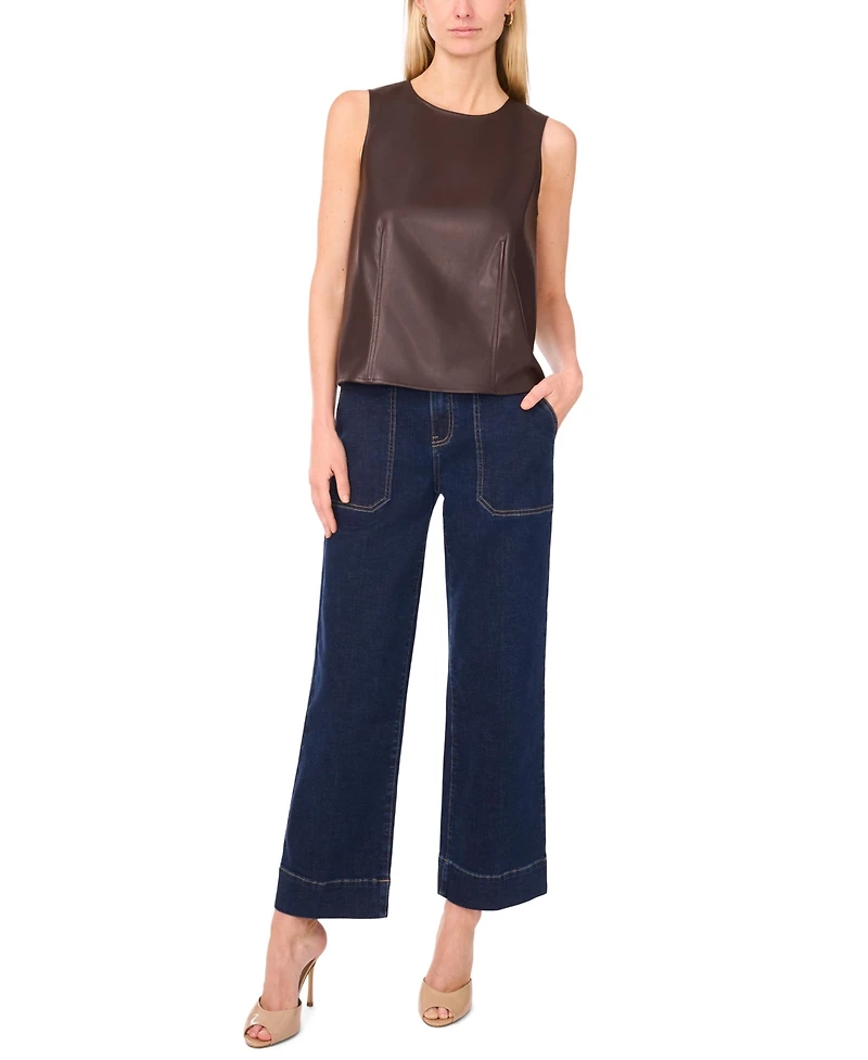Vince Camuto Women's Faux-Leather Sleeveless Crewneck Top
