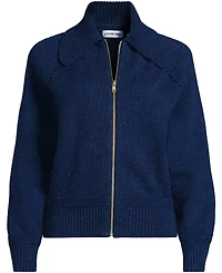 Lands' End Plus Drifter Large Collar Zip Front Cardigan Sweater