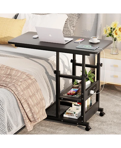 Aheaplus Height Adjustable C Table with Usb Port and Wheels