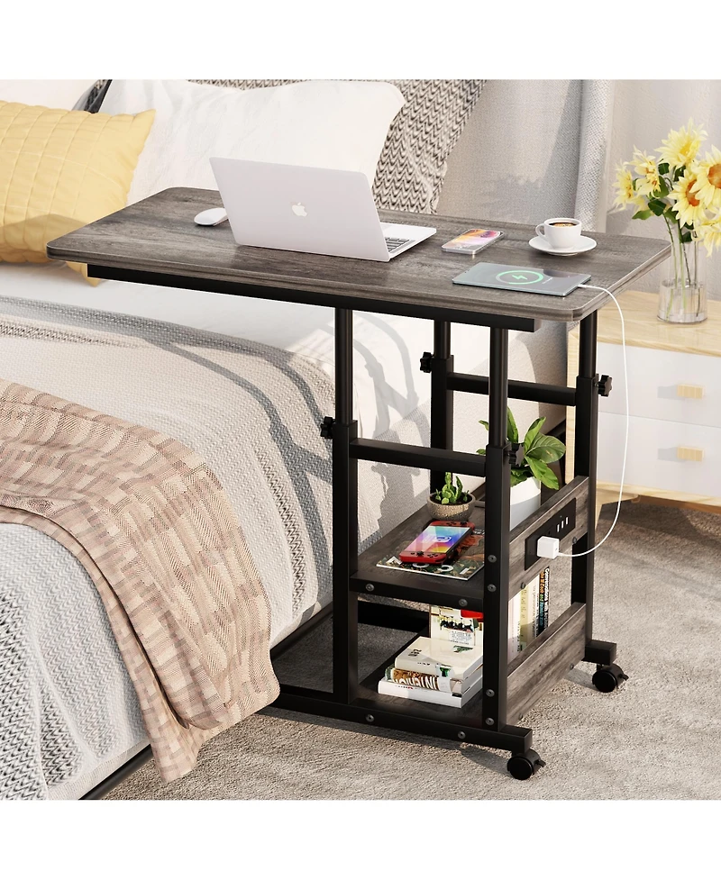 Aheaplus Height Adjustable C Table with Usb Port and Wheels