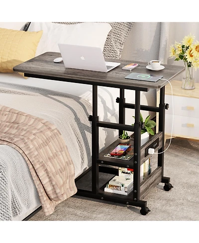 Aheaplus Height Adjustable C Table with Usb Port and Wheels