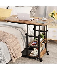 Aheaplus Height Adjustable C Table with Usb Port and Wheels