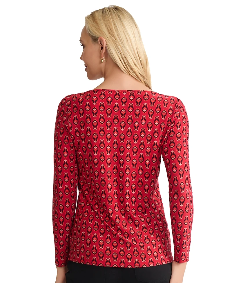 Jones New York Women's Printed Keyhole Top