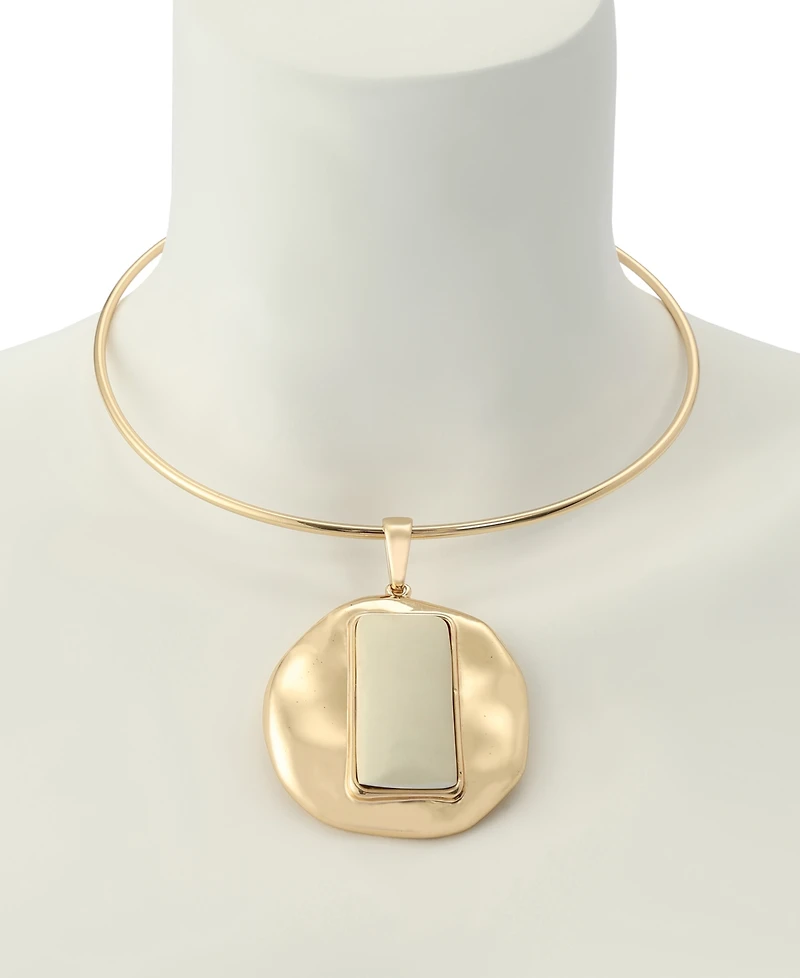 Robert Lee Morris Soho Ivory Molten Disc Statement Pendant Wire Necklace