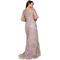 Lara Women's Overskirt Lace Fitted V-Neck Gown with Cape Sleeves