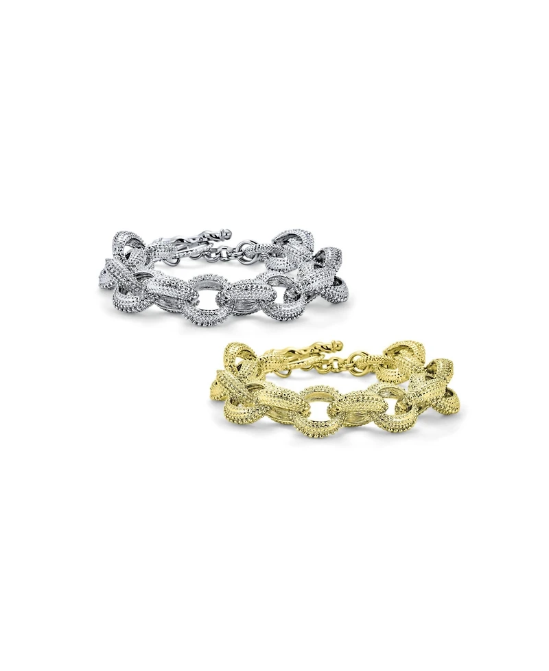 Bling Jewelry Set of 2 Large Oval Links Chunky Chain Link Bracelet Toggle Clasp Gold Plated