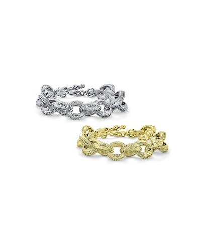 Bling Jewelry Set of 2 Large Oval Links Chunky Chain Link Bracelet Toggle Clasp Gold Plated