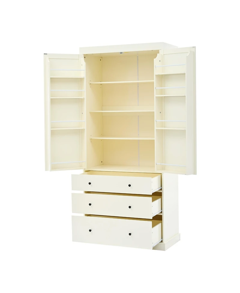 77inch Freestanding Tall Cupboard Storage Cabinet with 3 Adjustable Shelves 8 Door and Drawers