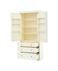 77inch Freestanding Tall Cupboard Storage Cabinet with 3 Adjustable Shelves 8 Door and Drawers