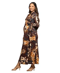 24seven Comfort Apparel Women's Maternity Brown paisley Empire Waist Maxi Dress