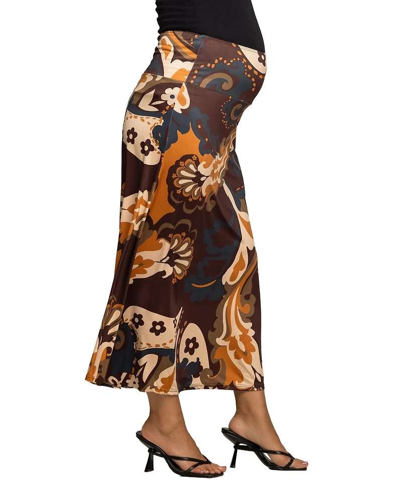 24seven Comfort Apparel Women's Maternity Elastic Waist Maxi Skirt