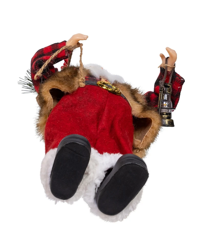 Kurt Adler 12-Inch Standing Christmas Santa with Plaid Shirt, Sack and Lantern