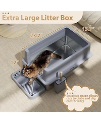 Stainless Steel Cat Litter Box with Lid, Extra Large Metal Kitty Litter Box with Scoop (2 pack)