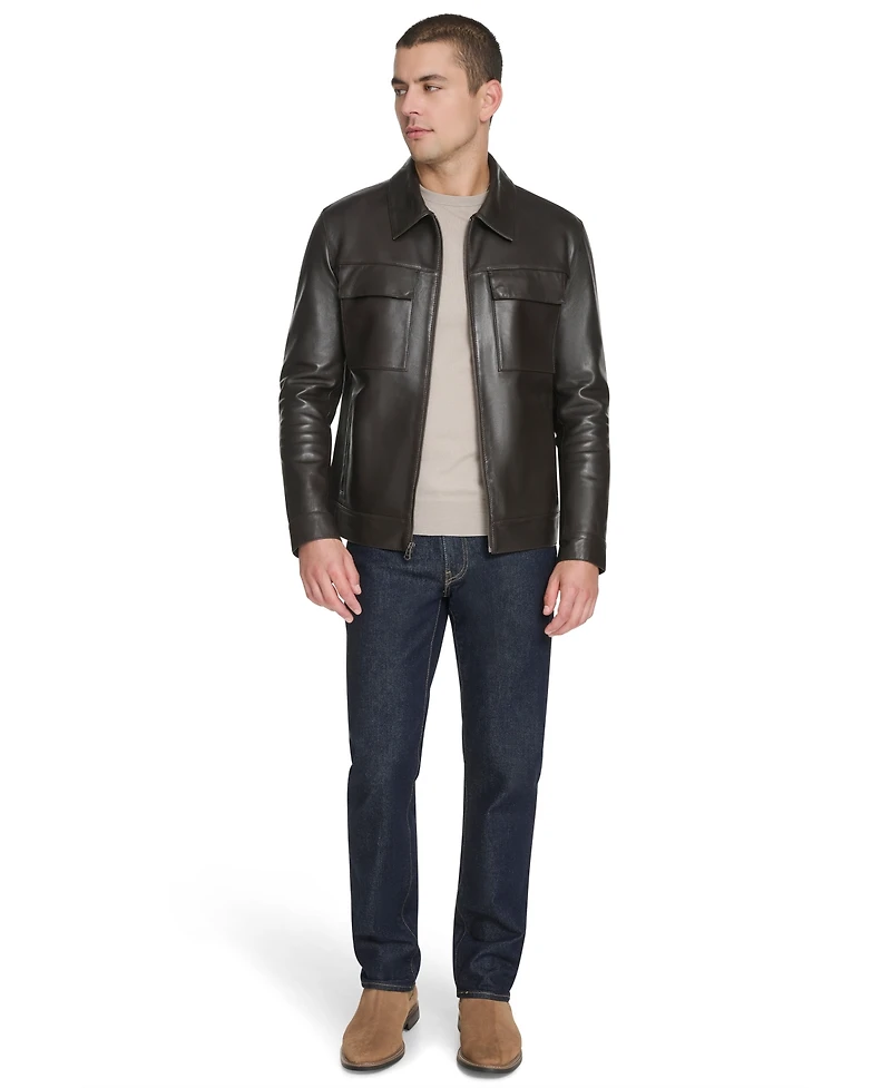 Cole Haan Men's Bonded Leather Trucker Jacket