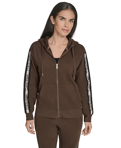 Calvin Klein Women's Fleece Logo Tape Hoodie Jacket